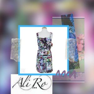 ALI RO Silk Watercolor Party Dress with Matching Belt